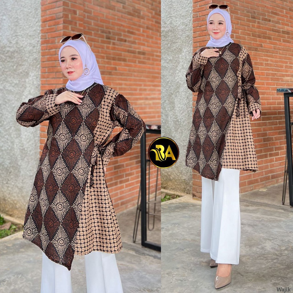 Batik Alina Sabrina Tunik Batik Baju Batik Wanita Modern Atasan Batik Kerja Wanita Lengan Panjang Blouse Batik Kantor Seragam M L XL XXL