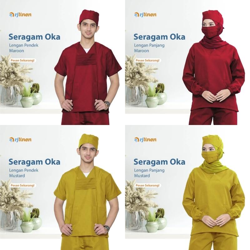 Baju Seragam OKA Perawat Suster Petugas Klinik Bidan Rumah Sakit Scrub Medis OK Lengan Pendek Panjang Unisex RJLINEN