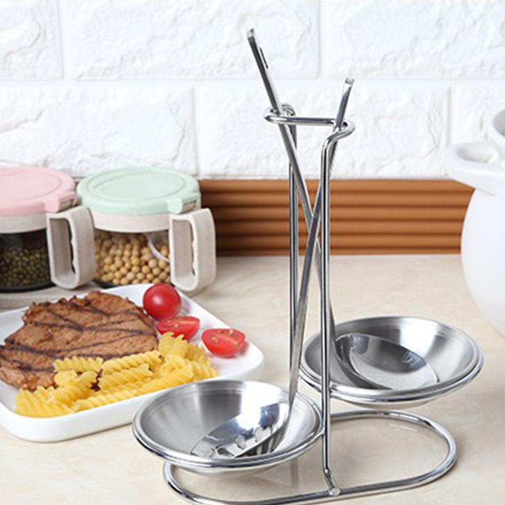 Saringan Sendok Vertikal Dapur Sendok Istirahat Rak Ladle Holder Stainless Stand Double Spoon