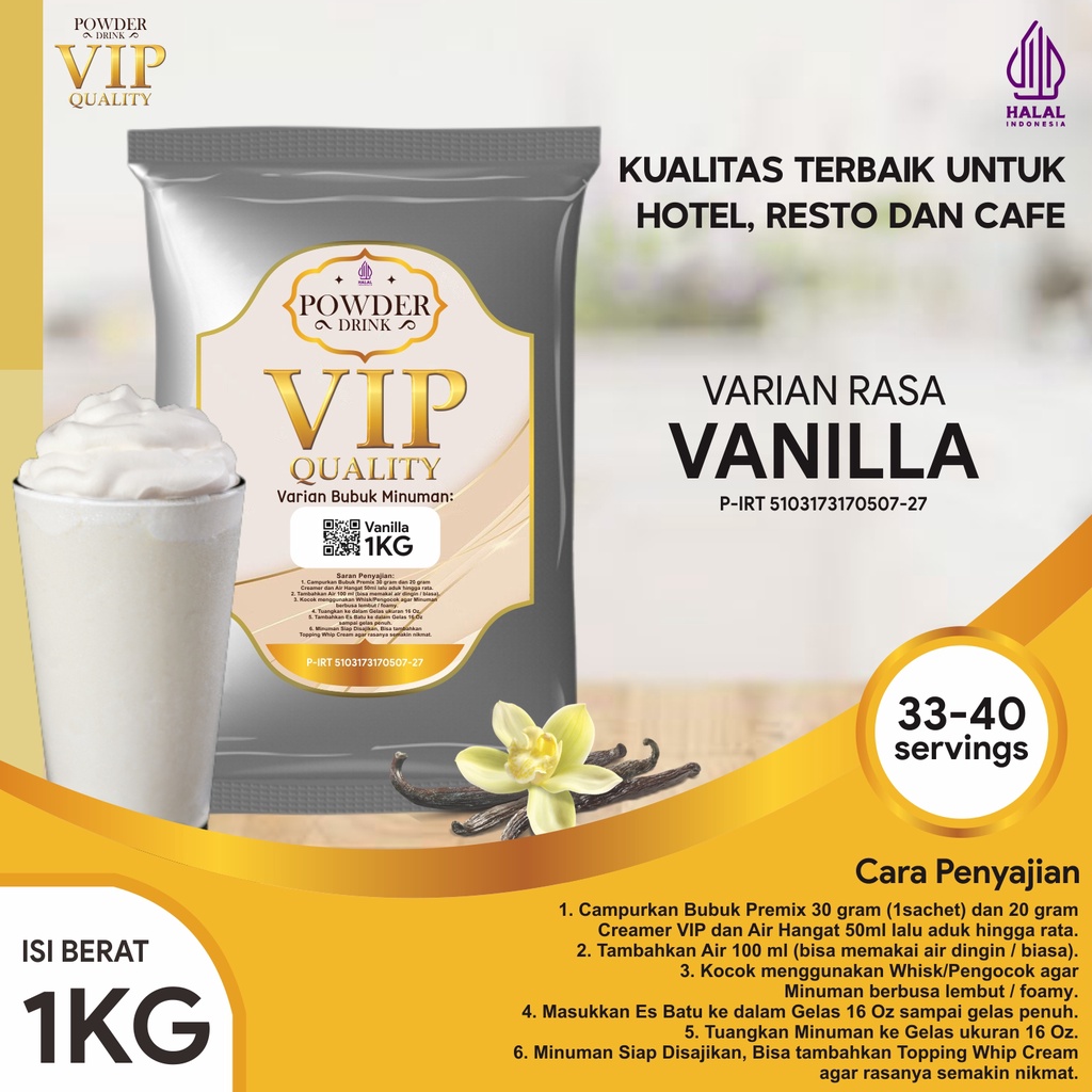 

Bubuk Minuman Kualitas VIP Rasa Vanilla 1 Kg Vanila Bubuk Minuman Kelas VIP Boba Drink Powder