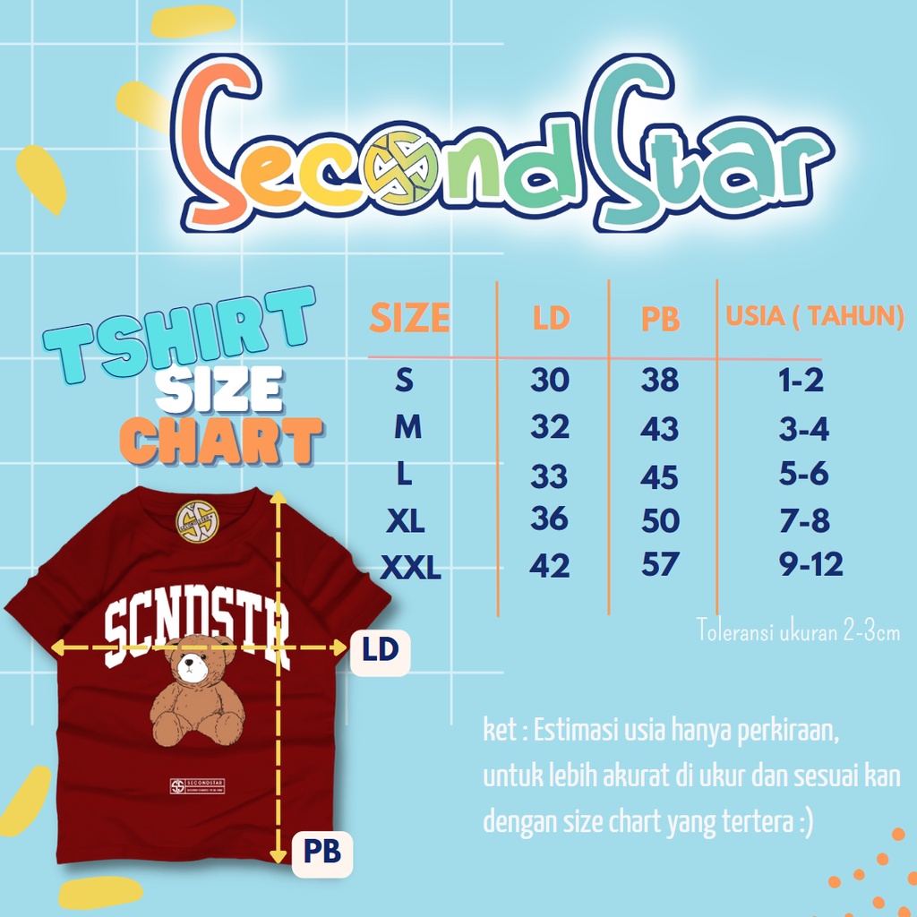 Secondstar baju anak laki laki Kaos oblong 1 - 12 tahun warna maroon