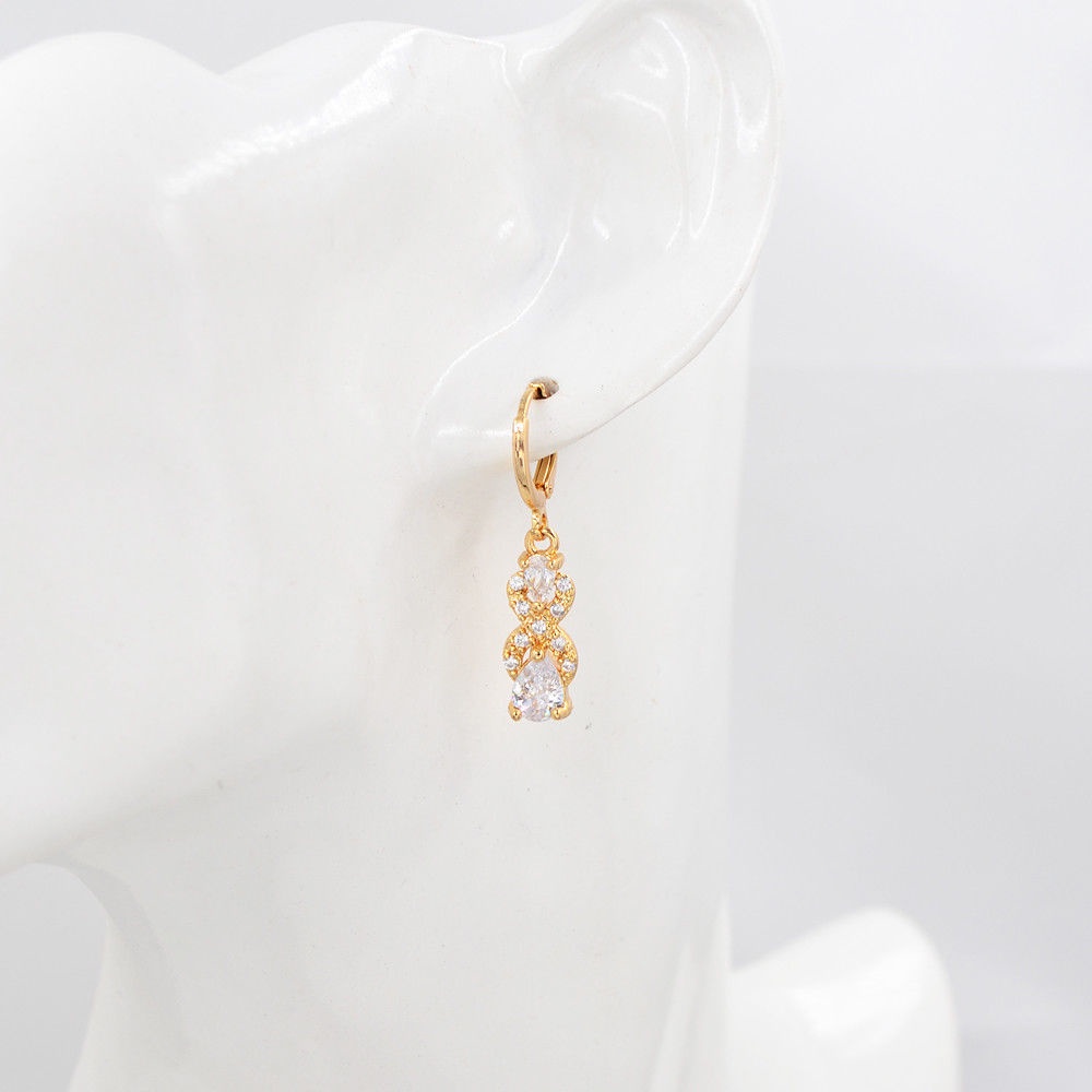 Goldkingdom Fashion Perhiasan 24K Bangkok Aksesoris Ready Stock Kreatif Tetesan Air Berbentuk Pir Berlian Bertatahkan Anting-Anting Dengan Liontin Batu Permata Warna-Warni Berlapis Emas Asli Kadar 375