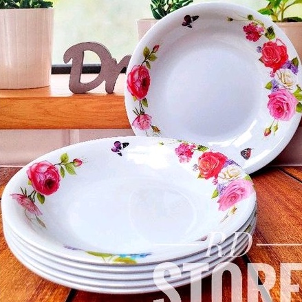 PEOMO 6.PCS PIRING MAKAN CEKUNG MELAMINE MOTIF ROSE