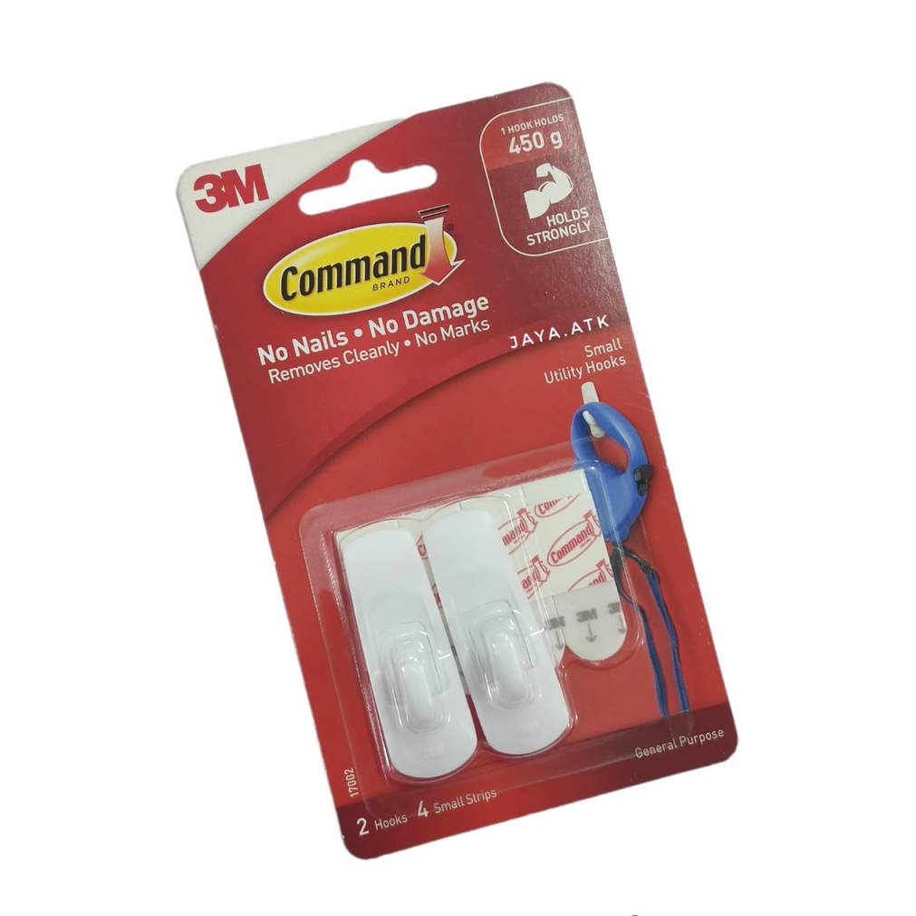 GANTUNGAN 3M COMMAND 17002 SET 2 HOOK ADHESIVE KECIL SERBAGUNA 450G PENGAIT UTILITY