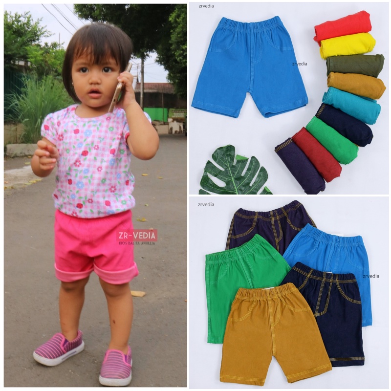 Short Jegging Kids uk 2-4 Tahun / Celana Pendek Jeans Anak Laki Perempuan Pants Murah Tebal Polos