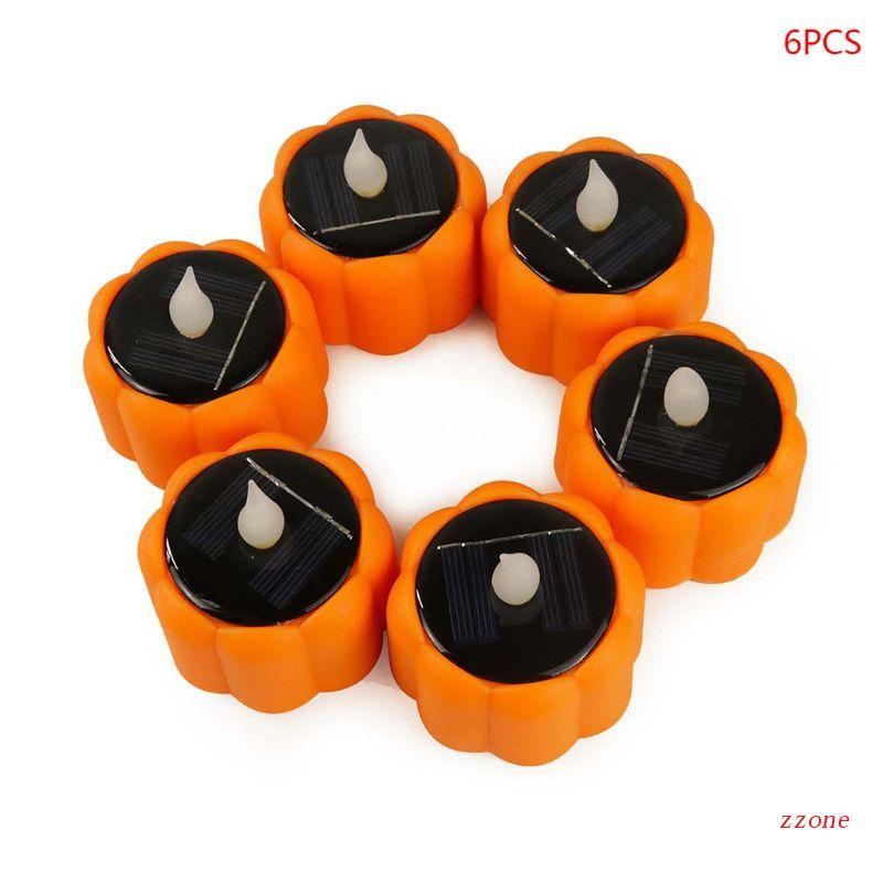 Zzz 6pcs Lampu LED Tenaga Surya Bentuk Labu Untuk Dekorasi Halloween