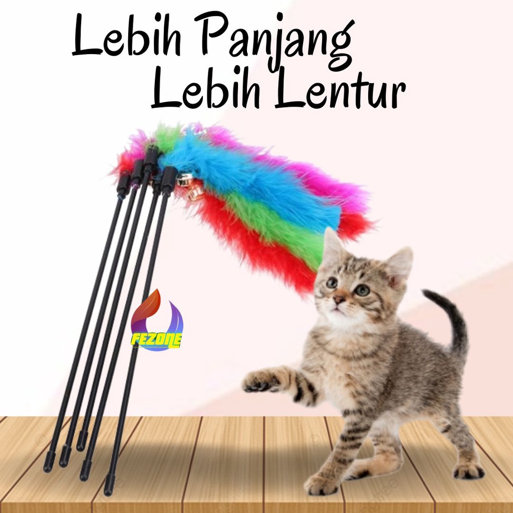 Tongkat Mainan Kucing Bulu Turkey Cat Teaser Cat Toys Stick Mainan Kucing bulu Lonceng Krincing FEZONE