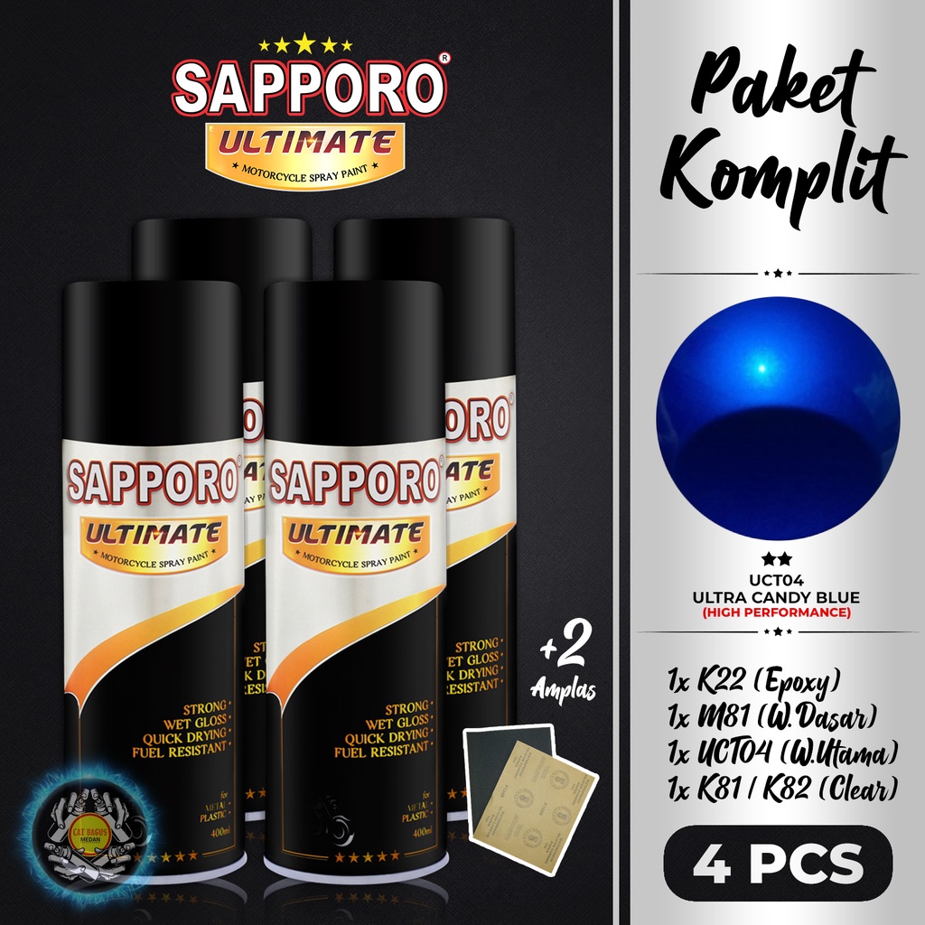 PAKET UCT04 ULTRA CANDY BLUE SAPPORO ULTIMATE CAT SEMPROT 400 ML CAT MOTOR AEROSOL PYLOX BIRU CANDYT
