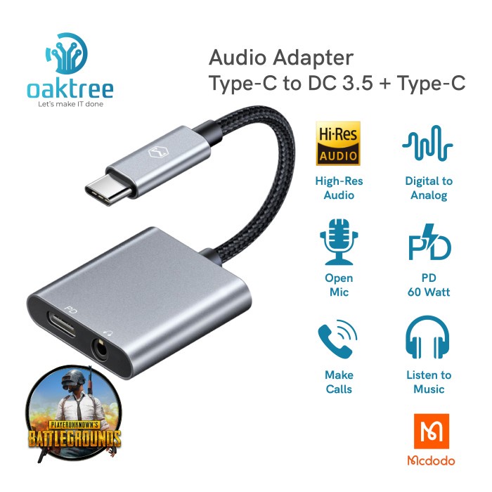 MCDODO Audio Adaptor Type C to Dual Type C Charging Call Connector - Type C + C