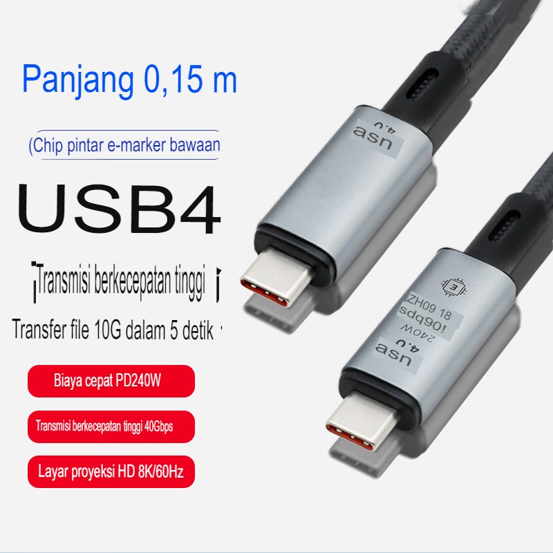 Kabel Data USB4 Cable Type C to USB C PD Fast Charging 240W Thunderbolt 4 Full Features Cable Transfer Speed 40Gbps 8K Ultra HD Huawei Macbook Air iMac Pro 1.2 Meter