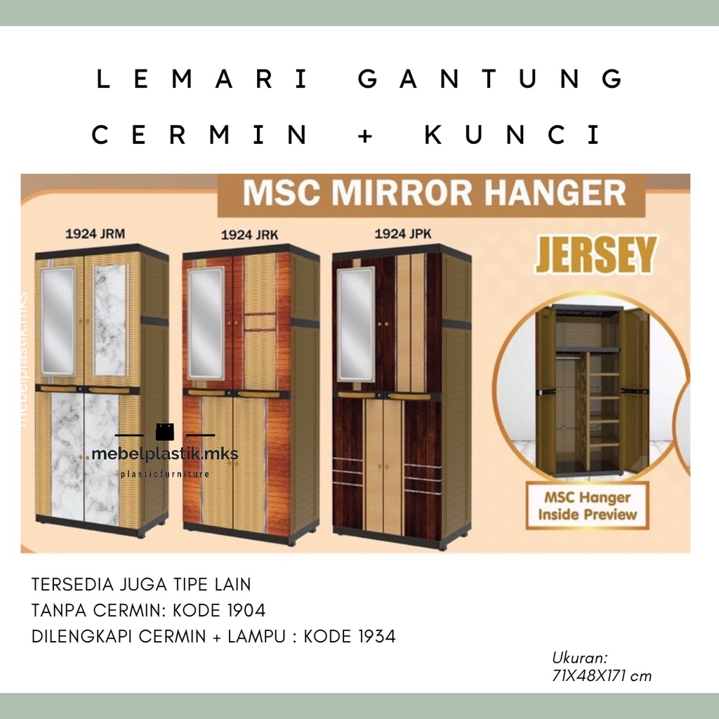 Lemari Plastik Gantung Lipatan Kunci Kombinasi/ Lemari Baju/ Lemari Naiba 1904 1924 1934 Cermin/ Lem