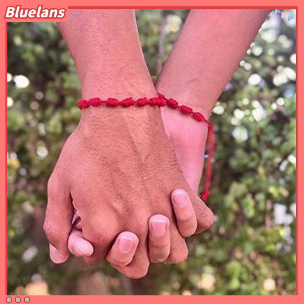 Bluelans Gelang Tali Kepang Handmade Adjustable Aksen Manik-Manik Warna Merah Untuk Unisex