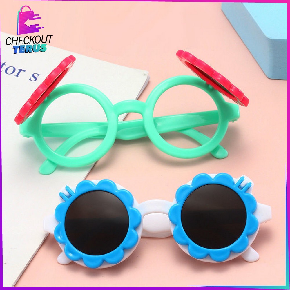 CT C675 Kaca Mata Fashion Lucu Anak Cute Sunglasses Flower Kids Import Korean Style Motif Bunga Buka Tutup