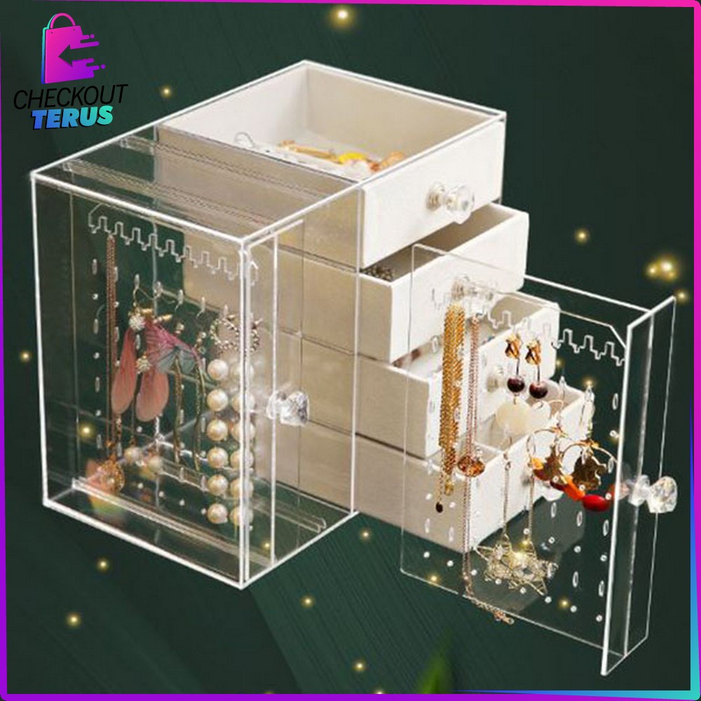 CT K136 Kotak Perhiasan Tingkat 4 Laci Rak Acrylic Organizer Anting Cincin Anti Debu soris Kalung Wanita Rak Kosmetik Multifungsi