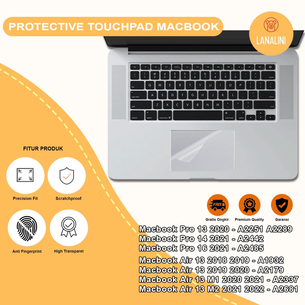 Pelindung Trackpad Protector Track Pad Guard Cover Touchpad Transparant Macbook Air Pro M1 M2 13 14 16  A1932 A2179 A2337 A2251 A2289 A2442 A2485  2015 2016 2017 2018 2019 2020 2021 Clear Bening Premium Murah Anti Gores Minyak