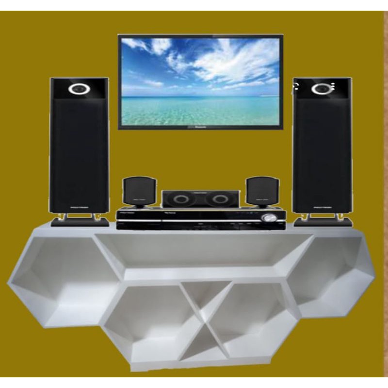 rak tv mimimalis hexagonal bahan triplek 12mm UK 145 p lbr30 tinggi 60cm