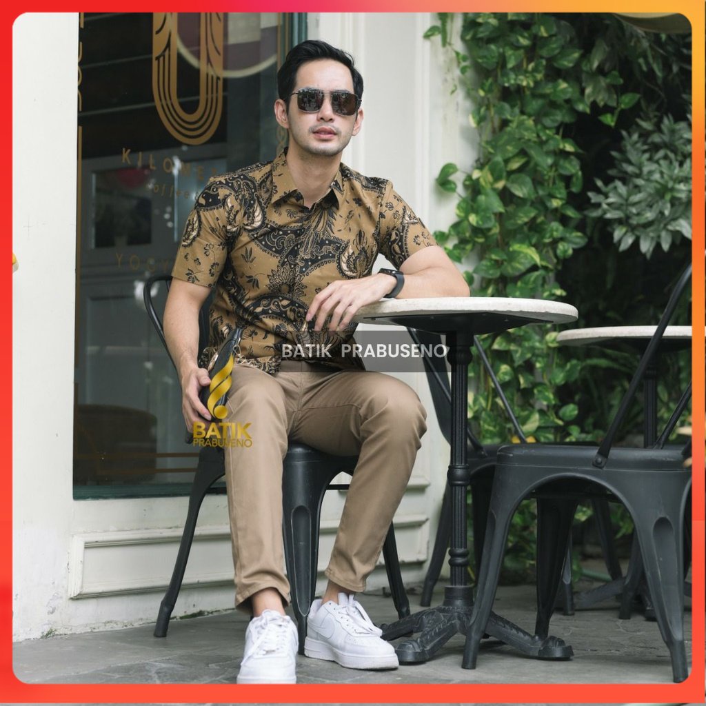 GAUTAMA Kemeja Batik Pria Lengan Pendek Slim Fit Original Ori Prabuseno Full Furing Jumbo Modern Pre