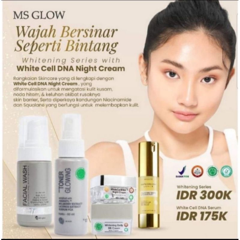 PAKET WAJAH WHITE CELL DNA + SERUM DNA MS GLOW ORIGINAL (SUDAH BER BARCODE)