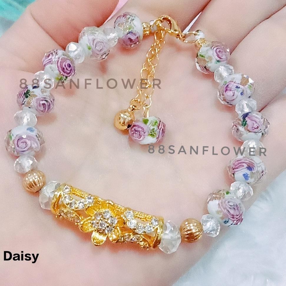 {ATA.18Oc22ѕ} Gelang Kristal Berukir Mawar MEWAH Charm Pipa Emas