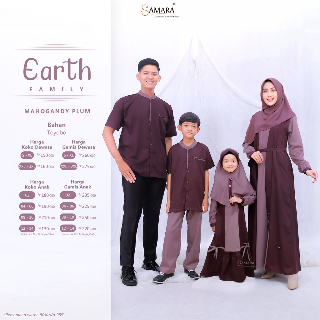 Samara J06 Earth Family Plum gamis sarimbit keluarga busana muslim baju couple baju kondangan seragam pengajian Baju Keluarga Muslim | Set Keluarga | Baju Couple Pasangan silmi samara adam hawa aden