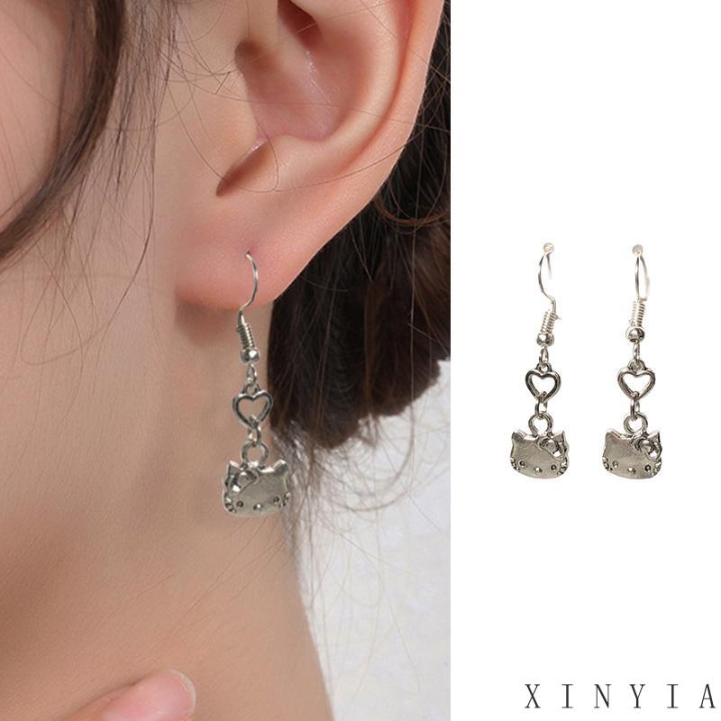 Anting Bentuk Kartun Kucing Bahan Alloy Gaya Retro Untuk Perempuan