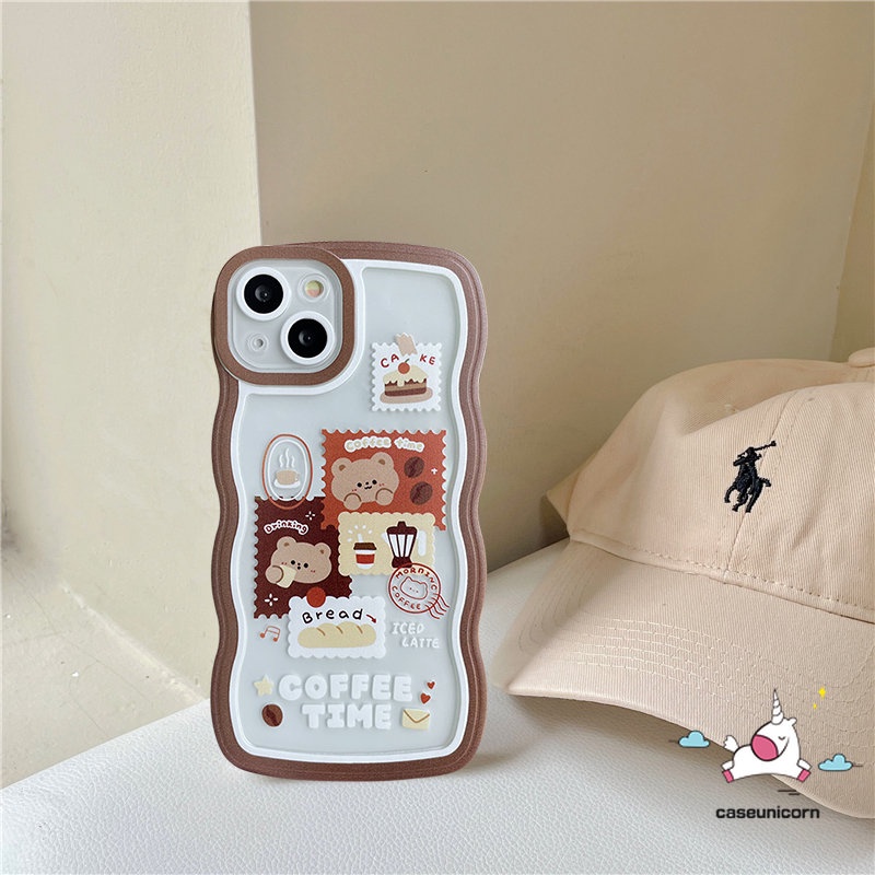 Casing Redmi 12C 10C 9 9A 10 9T 9C NFC 10A Note 10 9 8 11 10s 11s 11s 10Pro 9Pro 9s 11Pro+Mi 11T Pro POCO M3 X3 Pro NFC Retro Vintage Cute Bear Coffee Lembut Bergelombang Tepi Casing Hp