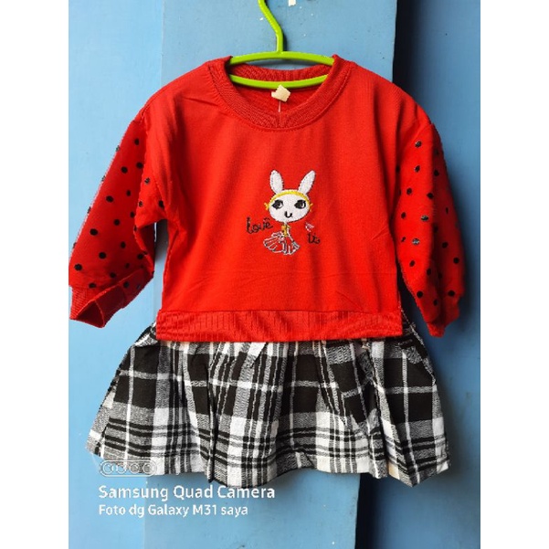 Dress atasan anak import 1-5 tahun model lengan BALON TILE KRAH TUTU