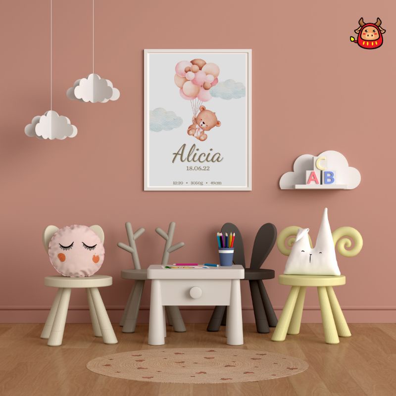 Baby Board Girl / Boy Papan nama bayi custom name cute watercolor boho aesthetic papan nama bayi dekorasi kamar anak