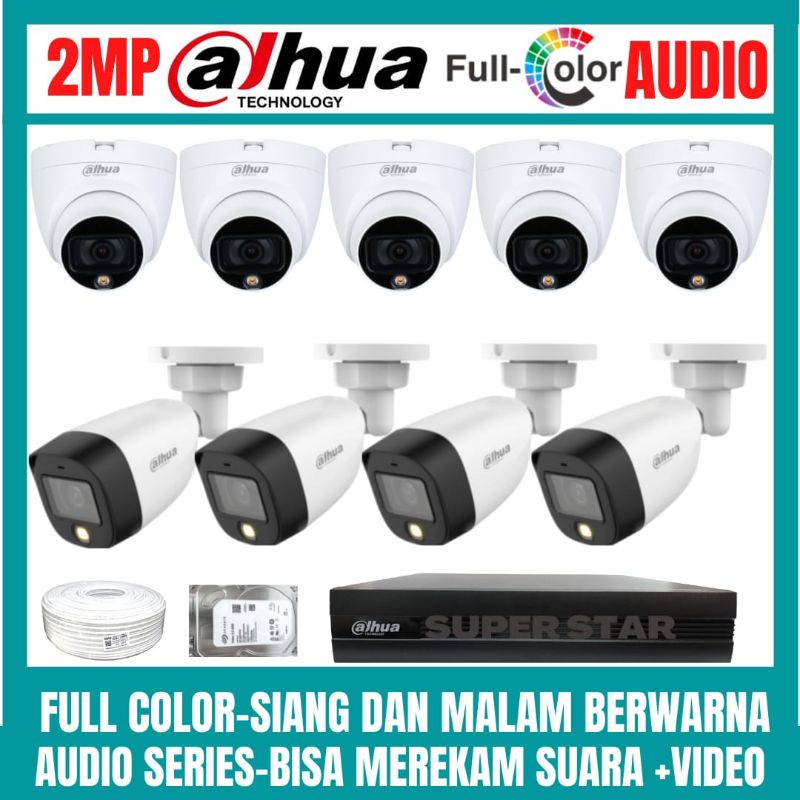 PAKET CCTV DAHUA FULL COLOR 2MP 16 CHANNEL 9 KAMERA AUDIO COLOR VU