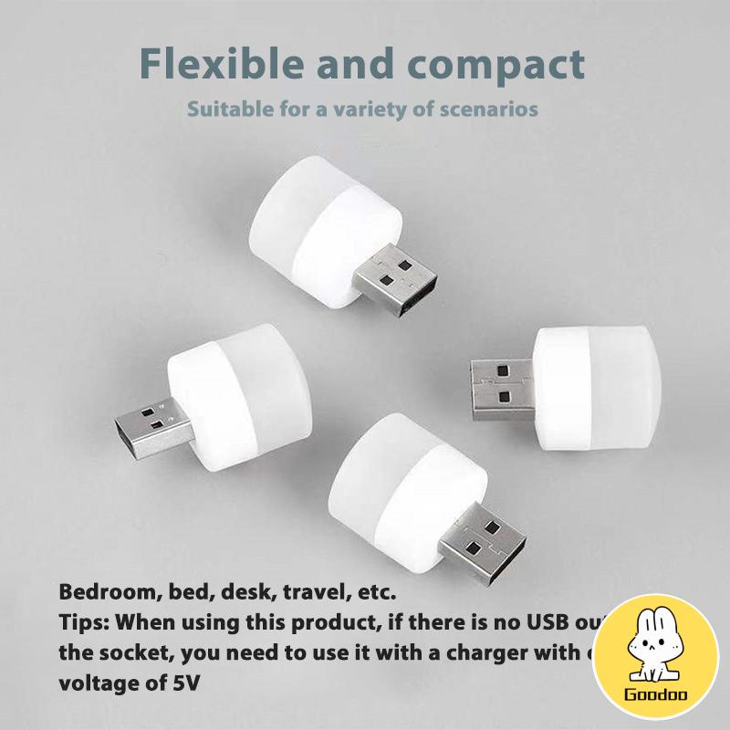 USB Plug Lamp Komputer Ponsel Lampu Pengisian Daya LED Pelindung Mata Lampu Baca Lampu Malam Bulat Kecil -Doo