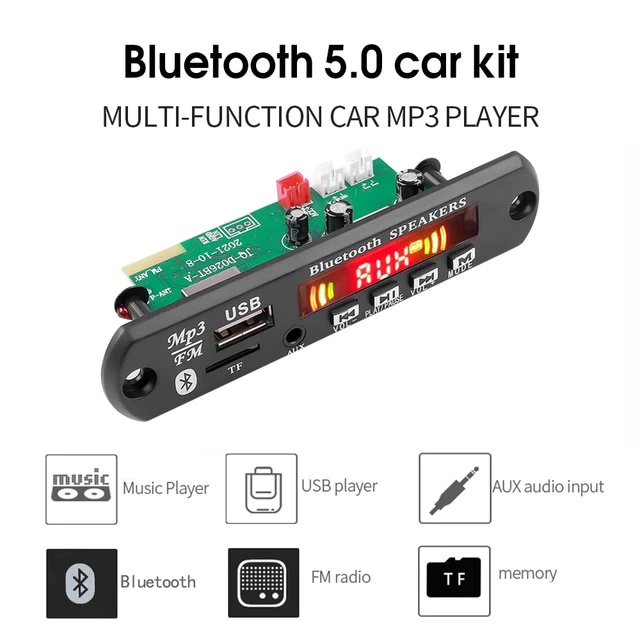 Layar Warna 2*25W Papan Dekoder Pemutar MP3 Bluetooth 5.0 7-16V 50W Amplifier Modul Radio FM Mobil Mendukung TF USB AUX Recording