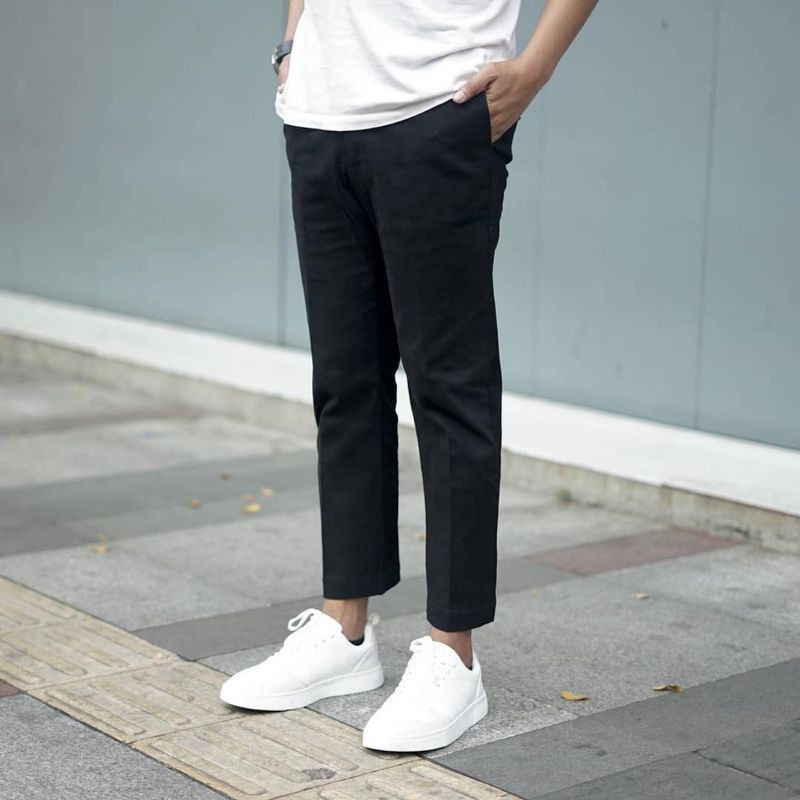 CELANA CHINO Ankle pants Panjang pria Slimfit KERJAHARIAN Santai Kasual Formal Hitam Abu Cream Mocca