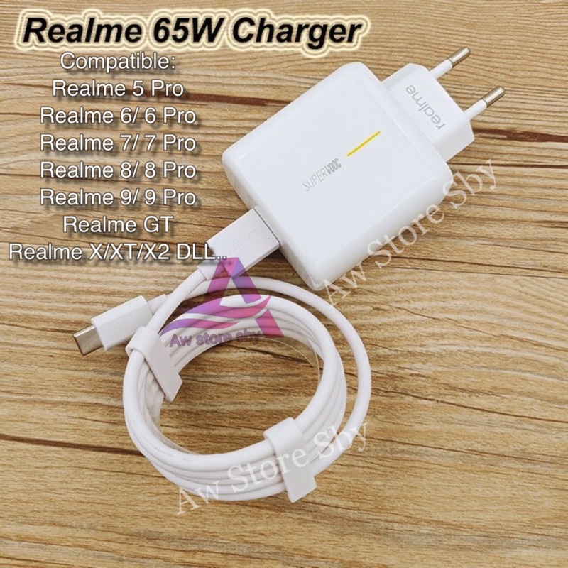 Original Charger Realme Type C Super Vooc 65Watt Realme 5 Pro/ 6 Pro/7 Pro/8 Pro/9 Pro/XT/ X2/GT Master/ C53 C55 Supervooc 65W Ori