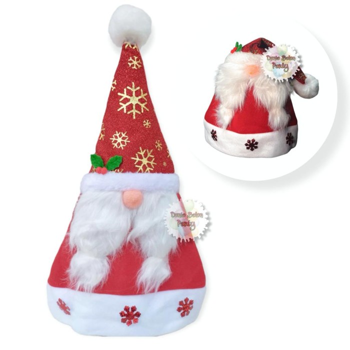 6131-10 Topi Natal Motif Santa Claus Kumis / Topi Merry Christmas