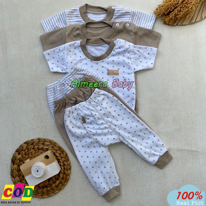 Isi 6 PCS 3 Baju 3 Celana  Setelan Bayi Lengan Pendek Celana Pempers Panjang Ukuran S M L XL Rekomendasi usia 0-18 Bulan Almeera Baby and Kids