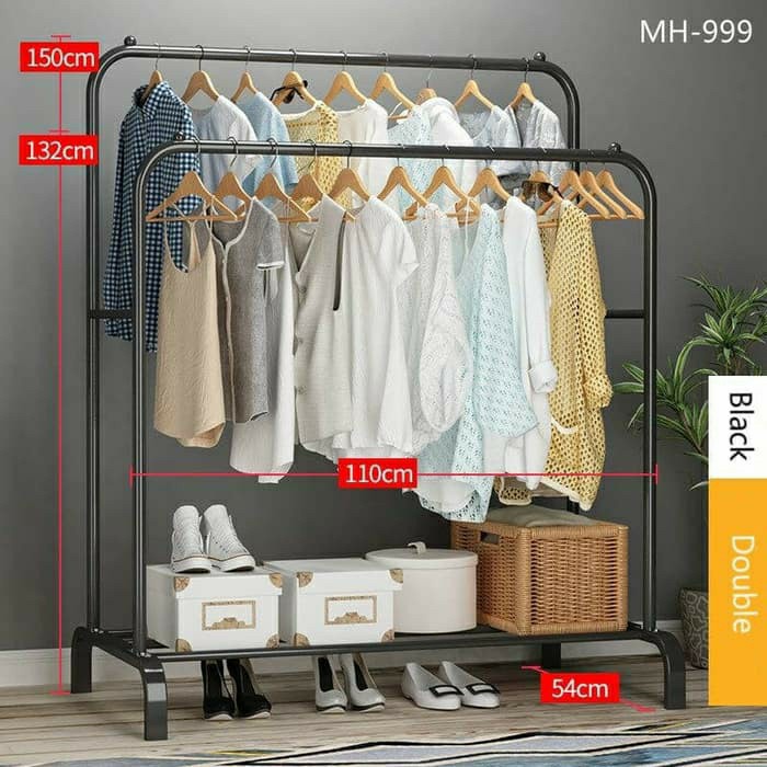 Double Row Standing Clothes Hanger/Rak Baju Topi