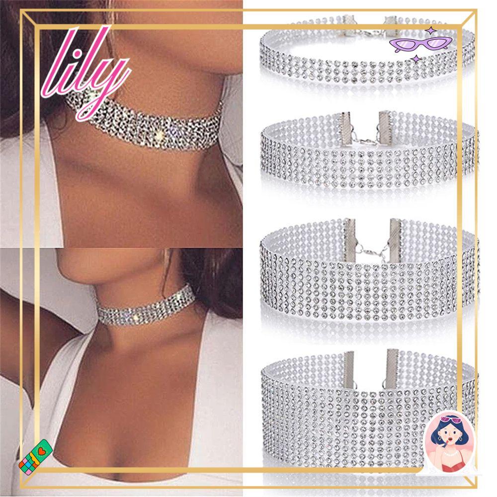 LILY Kalung Choker Hias Berlian Imitasi Aneka Warna Untuk Hadiah Valentine / Natal / Pernikahan Elegan