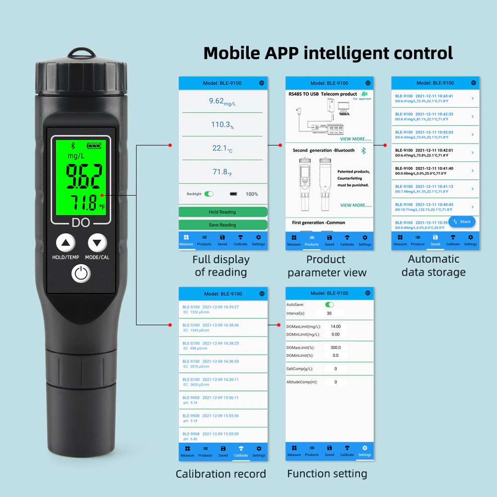 Dissolved Oxygen Meter Bluetooth DO Tester Oksigen Water BLE9100 BLE-9100