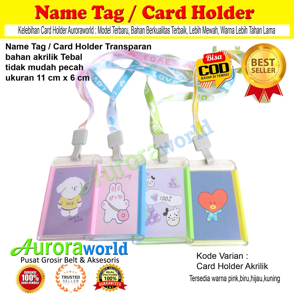 Auroraworld  Name Tag ID Card Holder Gantungan Kartu Nama Gantungan Tali Kartu Akses Kantor MRT Busway Lanyard Card Holder