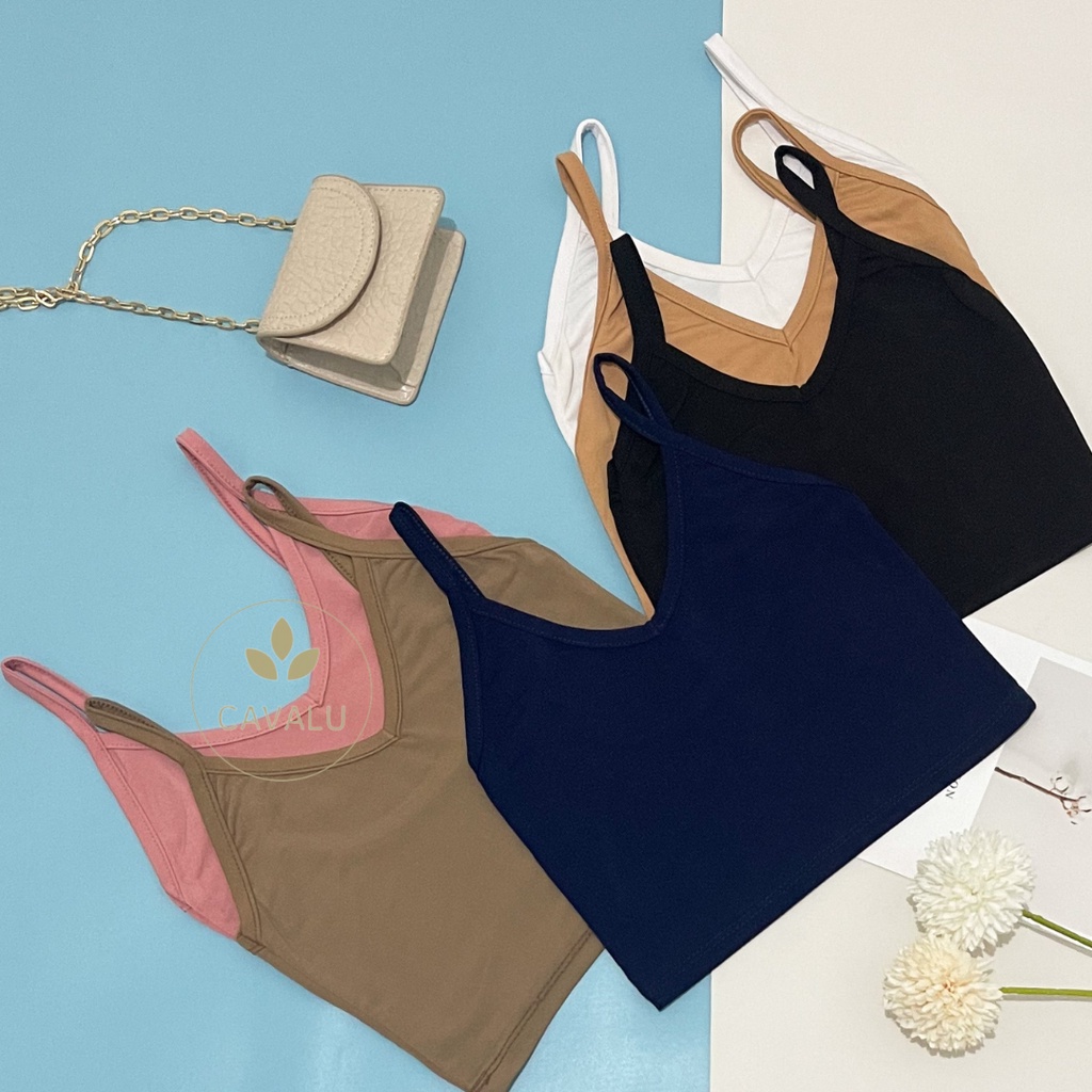 CAVALU Basic Korean Tank Top Crop Tanktop V-Neck Kamisol Sport Bra 037