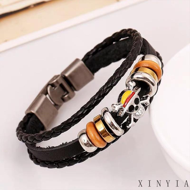 【Bayar di tempat】Gelang Tangan Kulit Adjustable Motif Anime Bahan Zinc Alloy Untuk