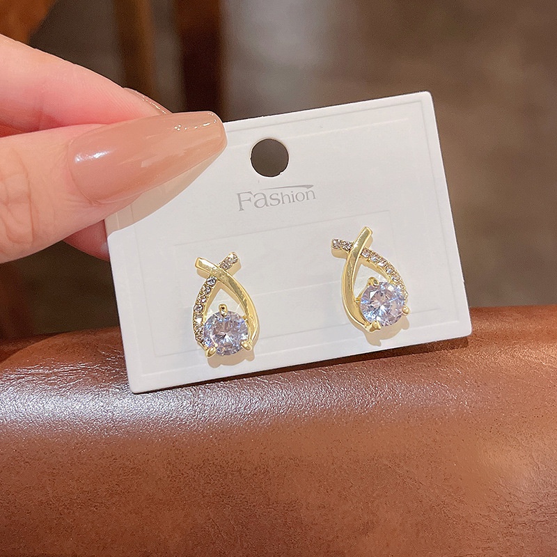 Anting Tusuk Sterling silver 925 Desain Salib Hias Berlian Zircon Mewah Untuk Wanita