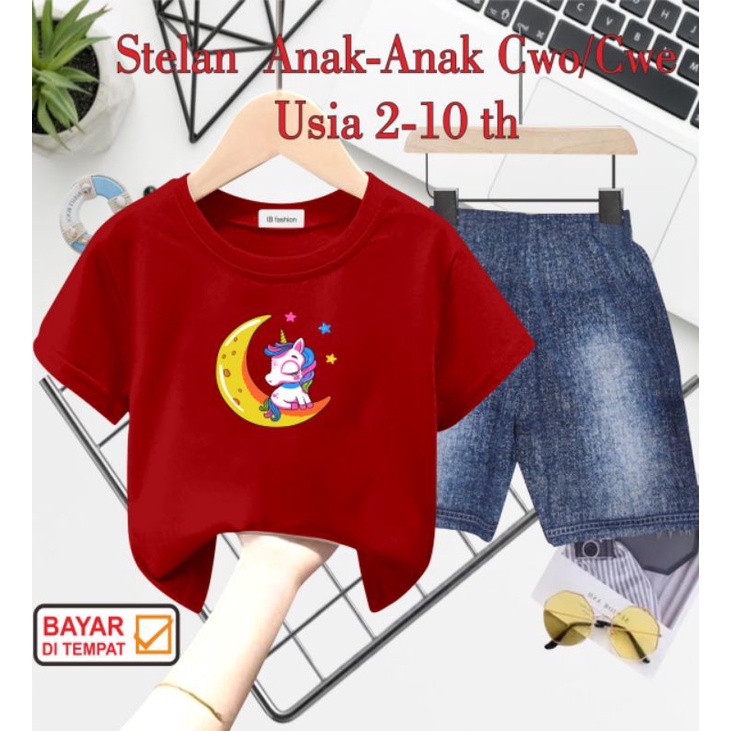 ((IB))SETELAN ANAK UNISEX SEMI JEANS/UNICOR DIGITAL SABLON