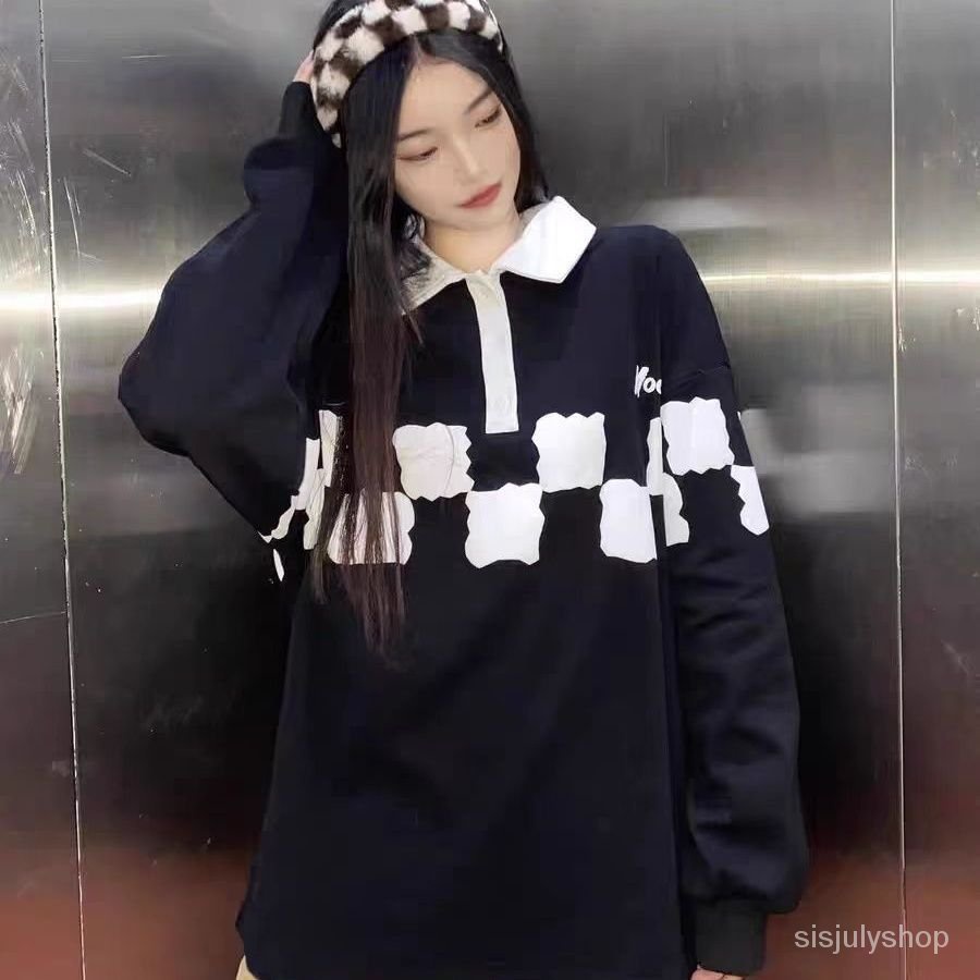 Musim Gugur dan Musim Dingin Lengan Panjang T-shirt 2022 Versi Korea Pasangan Hip-Hop Hitam dan Puti