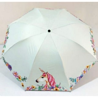 Payung Nagoya NF 429 (Lipat) Motif Unicorn & Flower (Bagian Dalam Hitam)