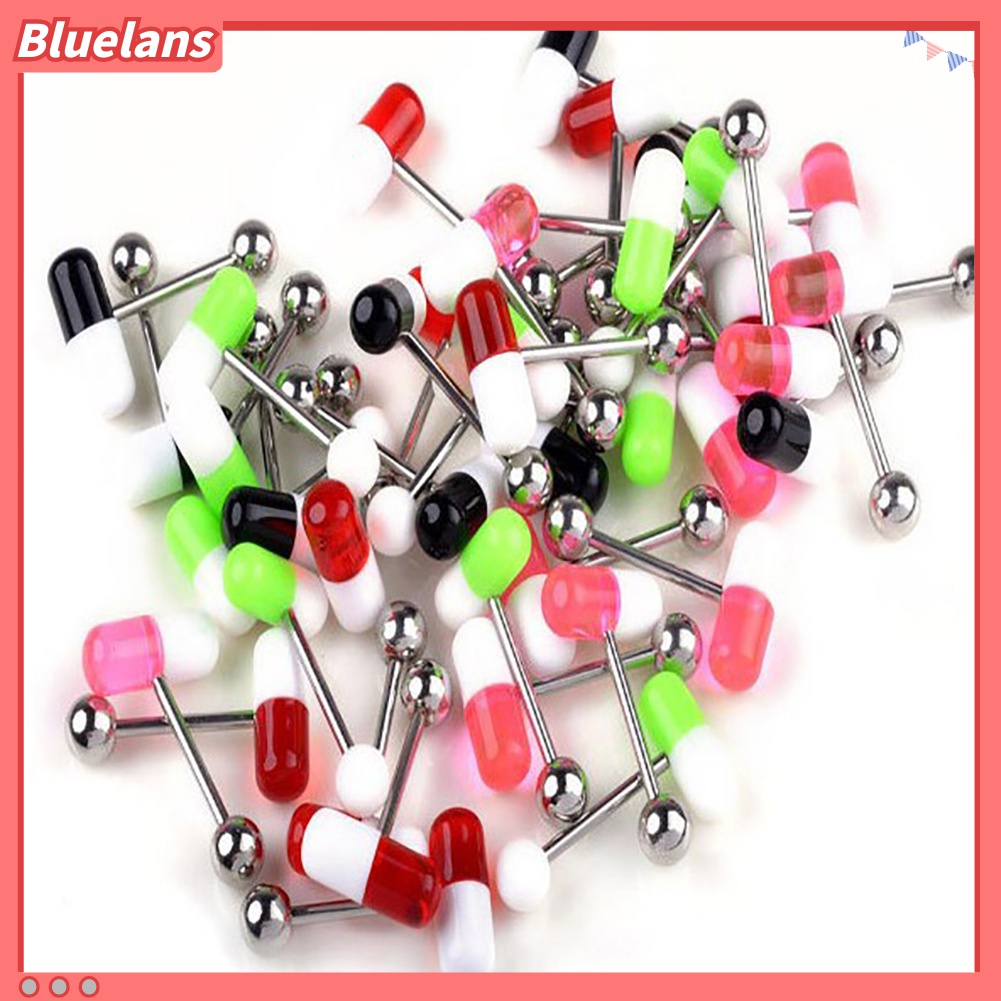 10pcs Cincin Stud Tindik Lidah Puting Tubuh Bentuk Pil Barbell Bahan Akrilik Untuk Unisex