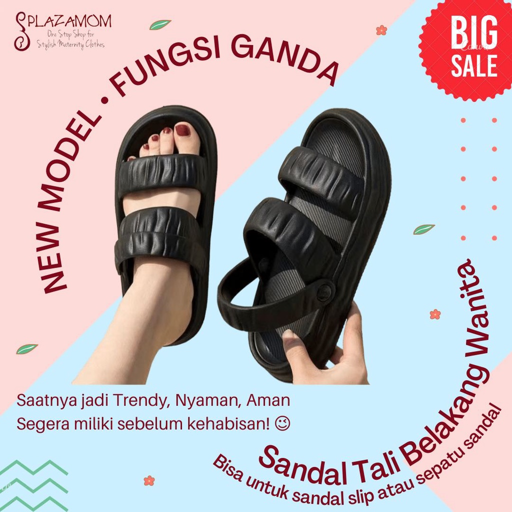 Sepatu sandal tali belakang EVA karet WANITA DEWASA jisoo slop selop sendal slippers ringan nyaman empuk trendy stylish kekinian model korea korean anti slip awet kualitas premium