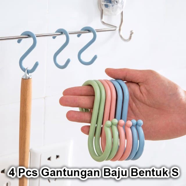 ISI 4 PCS HOOK CANTOLAN PLASTIK GANTUNGAN BAJU BENTUK HURUF S / Gantungan Hook Cantolan Hanger S Pla