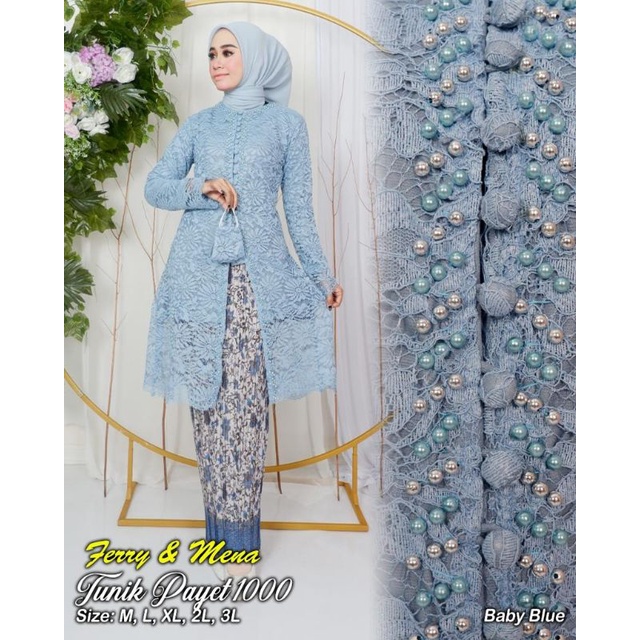 ADE - Setelan kebaya tunik brukat payet kancing 1000 - model tunik - bahan brukat dengan kancing depan mix payet - cocok untuk busui - kebaya modern - outfit kekinian - pakaian pesta, kondangan, nikahan, baju akad, wisuda, pagar ayu