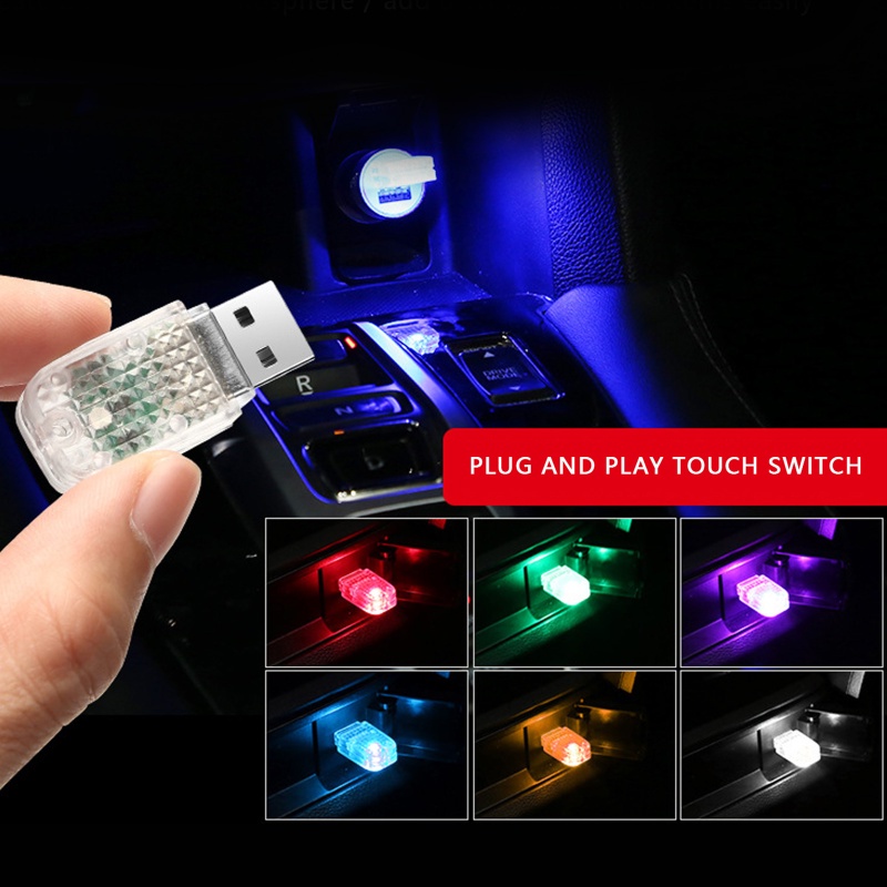 Lampu Malam LED USB Mini Portable Warna-Warni Dengan Sensor Sentuh Untuk Dekorasi Interior Mobil